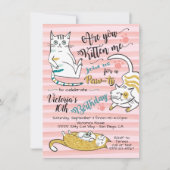 Gold Kitty Cat Birthday-uitnodiging Kaart (Voorkant)