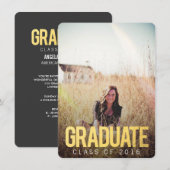 GOLD-KLASSE VAN 2016 AFSTUDEREN FOTO INVITE KAART (Voorkant / Achterkant)