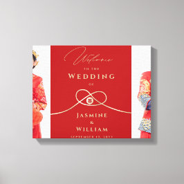 Gold Knot Double Happiness Chinese Weddenfoto Canvas Afdruk