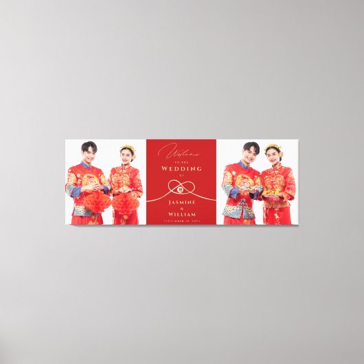 Gold Knot Double Happiness Chinese Weddenfoto Canvas Afdruk (Voorkant)