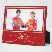 Gold Knot Double Happiness Chinese Weddenfoto Fotoplaat (Zijkant)