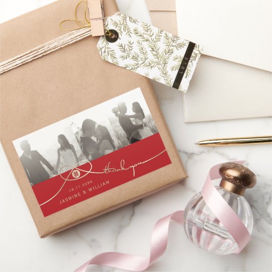 Gold Knot Double Happiness Chinese Weddenfoto Rechthoekige Sticker (Geschenken)