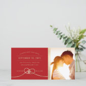 Gold Knot Double Happiness Chinese Weddenfoto Save The Date (Staand voorkant)