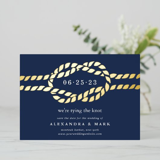 Gold Knot Nautical Save the Date Kaart (Staand Voorkant)