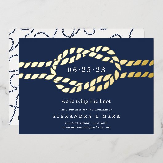Gold Knot Nautical Save the Date Kaart (Voorkant / Achterkant)