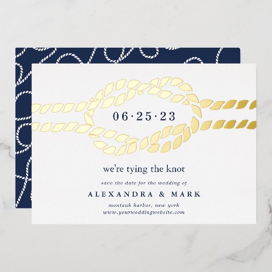 Gold Knot Nautical Save the Date Kaart (Voorkant / Achterkant)