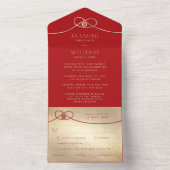 Gold Knot Union Double Happiness Chinese Wedding All In One Uitnodiging (Binnen)