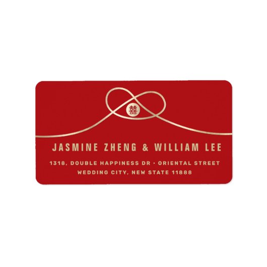 Gold Knot Union Double Happiness Chinese Wedding Etiket (Voorkant)