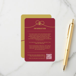 Gold Knot Union Double Happiness Chinese Wedding Informatiekaartje