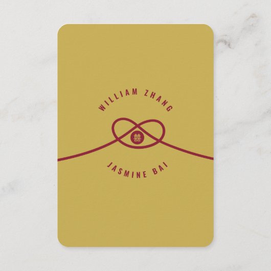 Gold Knot Union Double Happiness Chinese Wedding Informatiekaartje (Achterkant)
