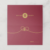 Gold Knot Union Double Happiness Chinese Wedding Plaatskaartje (Buitenkant ongevouwen)