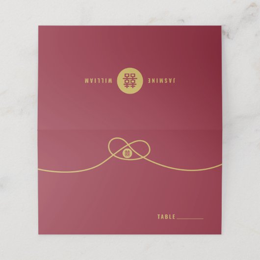 Gold Knot Union Double Happiness Chinese Wedding Plaatskaartje (Buitenkant ongevouwen)