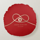 Gold Knot Union Double Happiness Chinese Wedding Rond Kussen (Voorkant)