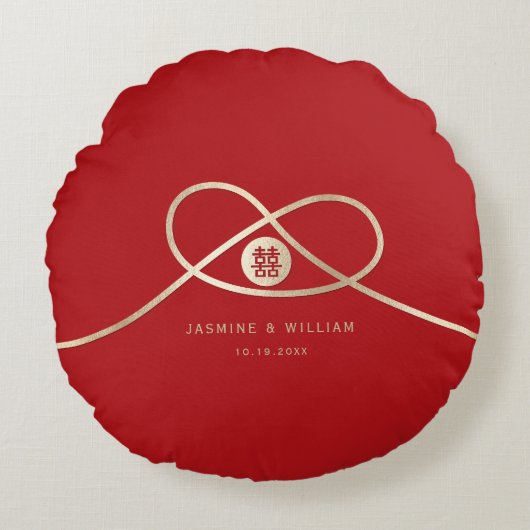 Gold Knot Union Double Happiness Chinese Wedding Rond Kussen (Voorkant)