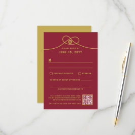 Gold Knot Union Double Happiness Chinese Wedding RSVP Kaartje