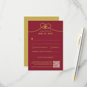 Gold Knot Union Double Happiness Chinese Wedding RSVP Kaartje