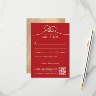 Gold Knot Union Double Happiness Chinese Wedding RSVP Kaartje