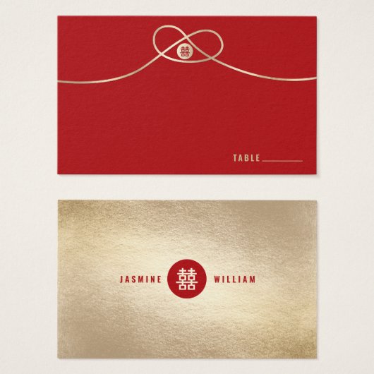 Gold Knot Union Double Happiness Chinese Wedding Visitekaartjes (Voorkant /achterkant)