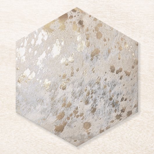 Gold Koeienhuid Print Metallic Kartonnen Onderzetters (Voorkant)