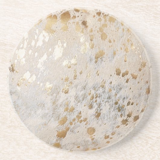 Gold Koeienhuid Print Metallic Zandsteen Onderzetter (Voorkant)