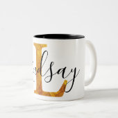 Gold 'L'-monogram met persoonlijke naam Tweekleurige Koffiemok (Voorkant rechts)