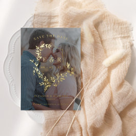 Gold laat Crest Monogram Foto opslaan Foi Folie Uitnodiging