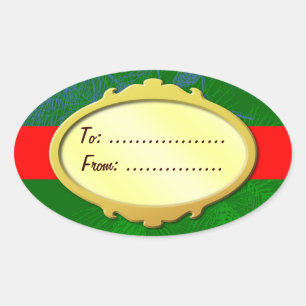 Gold Label Red Ribbon Custom Holiday Gift Labels