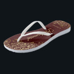Gold Lace Auburn Brown Bridesmaid Weddenschap Teenslippers<br><div class="desc">Deze elegante bruiloft teenslippers zijn een geweldige manier om je bruidsmeisjes te bedanken en te herkennen, terwijl ze hun voeten na een lange dag rust geven. Het prachtige ontwerp is voorzien van een elegant design met gouden fritten op een chocolade bruine of bruine achtergrond met een bruine kleur en een...</div>