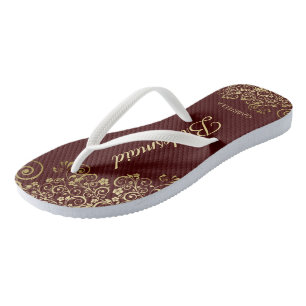 Gold Lace Auburn Brown Bridesmaid Weddenschap Teenslippers