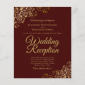 Gold Lace Auburn Wedding Reception BUDGET Invite (Voorkant)