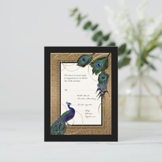 Gold & Lace Baroque Formal Elegant Wedding Invite RSVP Kaartje (Staand voorkant)