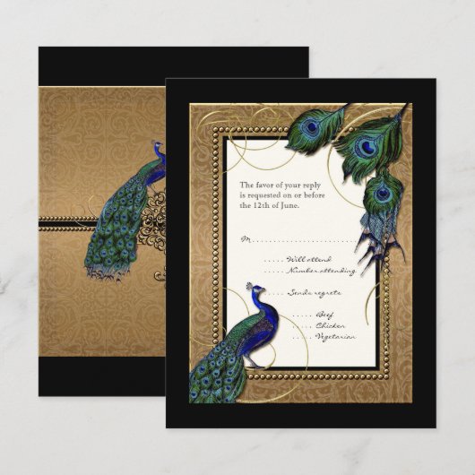 Gold & Lace Baroque Formal Elegant Wedding Invite RSVP Kaartje (Voorkant / Achterkant)