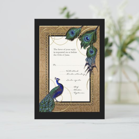 Gold & Lace Baroque formele bruiloft RSVP-respons RSVP Kaartje (Staand voorkant)