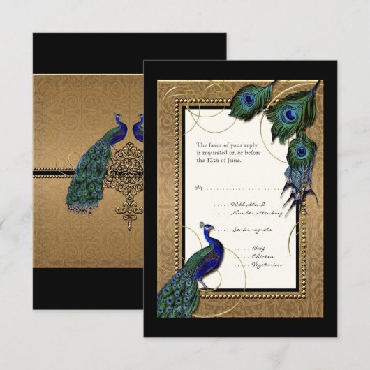 Gold & Lace Baroque formele bruiloft RSVP-respons RSVP Kaartje (Voorkant / Achterkant)