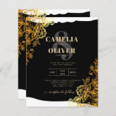 GOLD LACE Black All-in-1 Wedding INVITE QR Code (Voorkant / Achterkant)