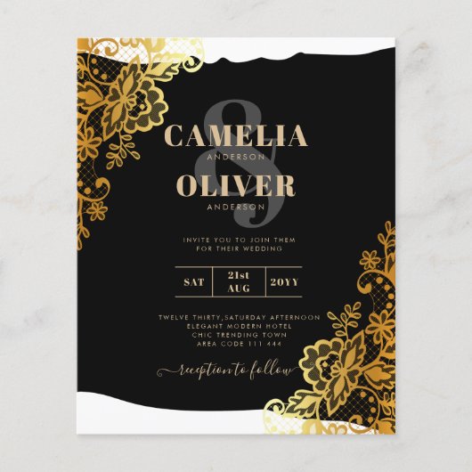 GOLD LACE Black All-in-1 Wedding INVITE QR Code (Voorkant)