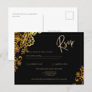 GOLD LACE Black All-in-1 Wedding INVITE QR Code Briefkaart