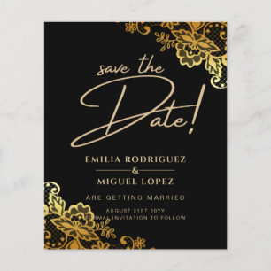 GOLD LACE Black All-in-1 Wedding Save the Date Flyer