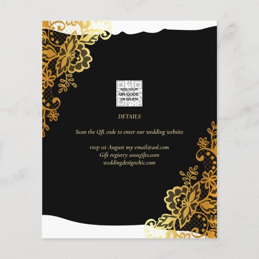 GOLD LACE Black All-in-1 Wedding Save the Date Flyer (Achterkant)