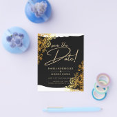 GOLD LACE Black All-in-1 Wedding Save the Date Flyer (Enkel)