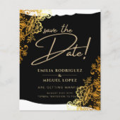 GOLD LACE Black All-in-1 Wedding Save the Date Flyer (Voorkant)