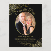 Gold Lace Black Wedding Save the Date Oval Photo Aankondigingskaart (Voorkant)
