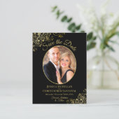Gold Lace Black Wedding Save the Date Oval Photo Aankondigingskaart (Staand voorkant)