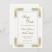 Gold Lace Border Wedding Sla de datum op Save The Date (Voorkant / Achterkant)