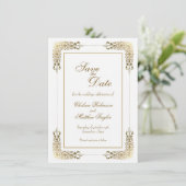 Gold Lace Border Wedding Sla de datum op Save The Date (Staand voorkant)