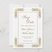 Gold Lace Border Wedding Sla de datum op Save The Date (Voorkant)
