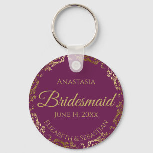 Gold Lace Bridesmaid Wedding Gift Cassis Paars Sleutelhanger