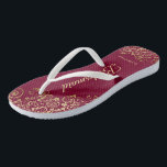 Gold Lace Burgundy Maroon Bridesmaid Weddenschap Teenslippers<br><div class="desc">Deze elegante bruiloft teenslippers zijn een geweldige manier om je bruidsmeisjes te bedanken en te herkennen, terwijl ze hun voeten na een lange dag rust geven. Het prachtige ontwerp is voorzien van een elegant ontwerp met gouden fritten op een gongerig, maroon of rode achtergrond van wijn en fancy gouden letters....</div>