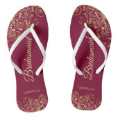 Gold Lace Burgundy Maroon Bridesmaid Weddenschap Teenslippers (Voetbed)