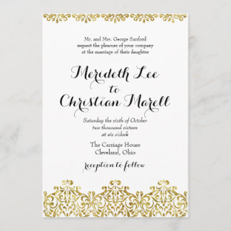 Gold Lace Calligraphy Wedding Invitation Kaart
